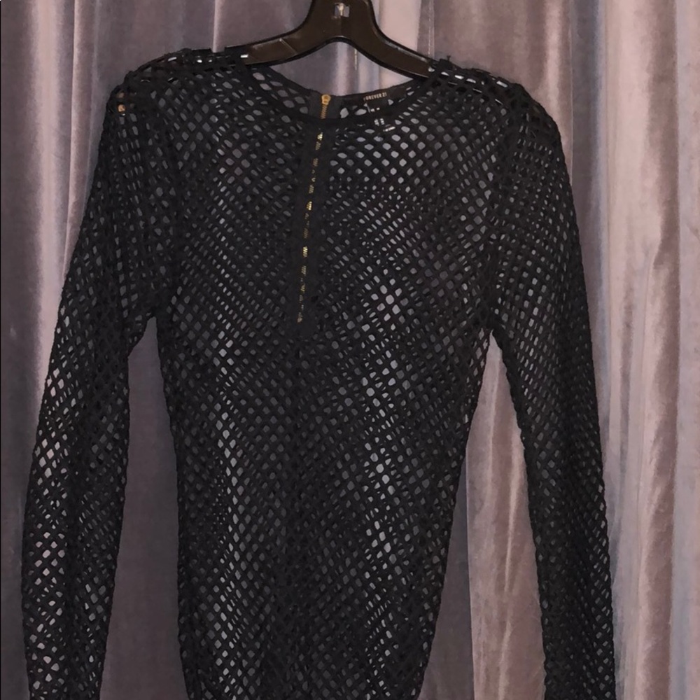 Black fishnet body suit